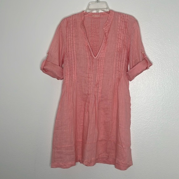 CP Shades Regina 3/4 Roll Tab Sleeves Guava Pink Linen Tunic Size XS - Picture 1 of 5